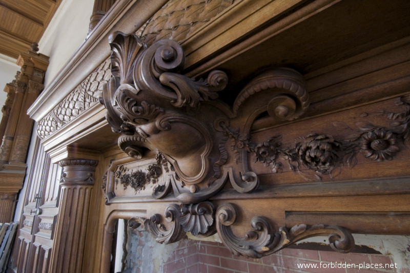 The Castle of Ilbarritz - (c) Forbidden Places - Sylvain Margaine - 18 - Detail of the woodworks of a fireplace.