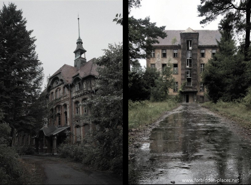 El Sanatorio de Beelitz-Heilstätten  - (c) Forbidden Places - Sylvain Margaine - 3- On the left side, the cental part of the women sanatorium. On the right, the scary chirurgical buidling.