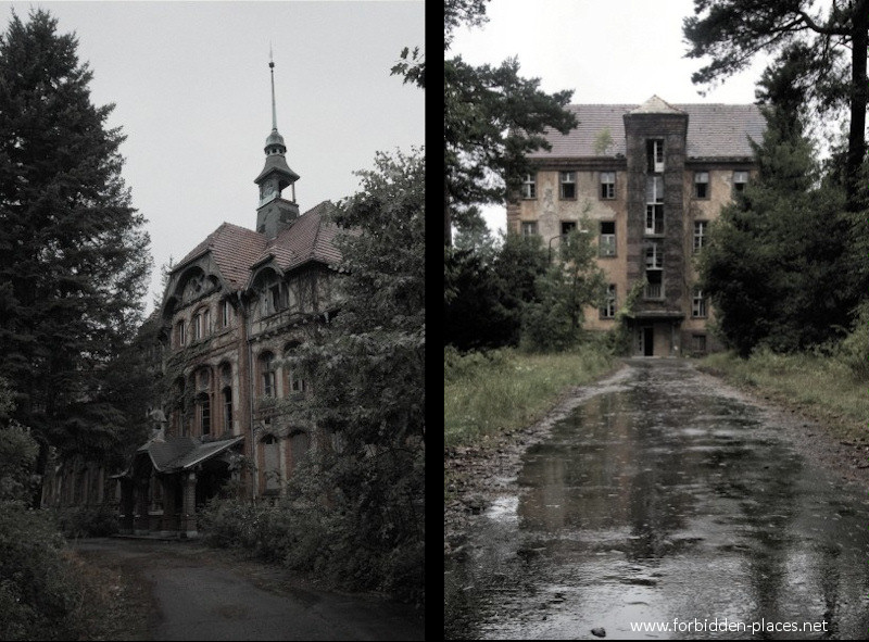 Le Sanatorium de Beelitz-Heilstätten - (c) Forbidden Places - Sylvain Margaine - 3- A gauche, la partie centrale du sanatorium pour les femmes. A droite, l'inquiétant institut de chirurgie.